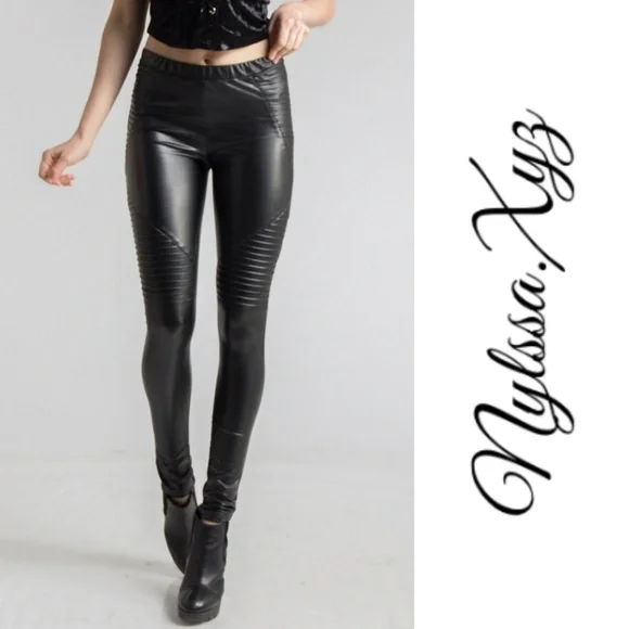 FAUX LEATHER MOTO PANTS IN BLACK - Picture 6 of 8